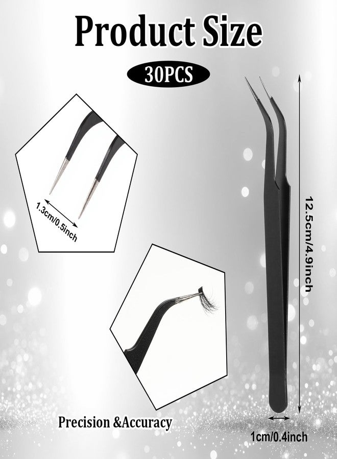 Josojoou 30Pcs Stainless Steel Craft Tweezers 4.9Inch Curved Pointed Tweezers with Protective Cover, Multipurpose High Precision Tweezer for Craft Sewing Stickers Eyelash Jewelry Making(Black) - Image 2